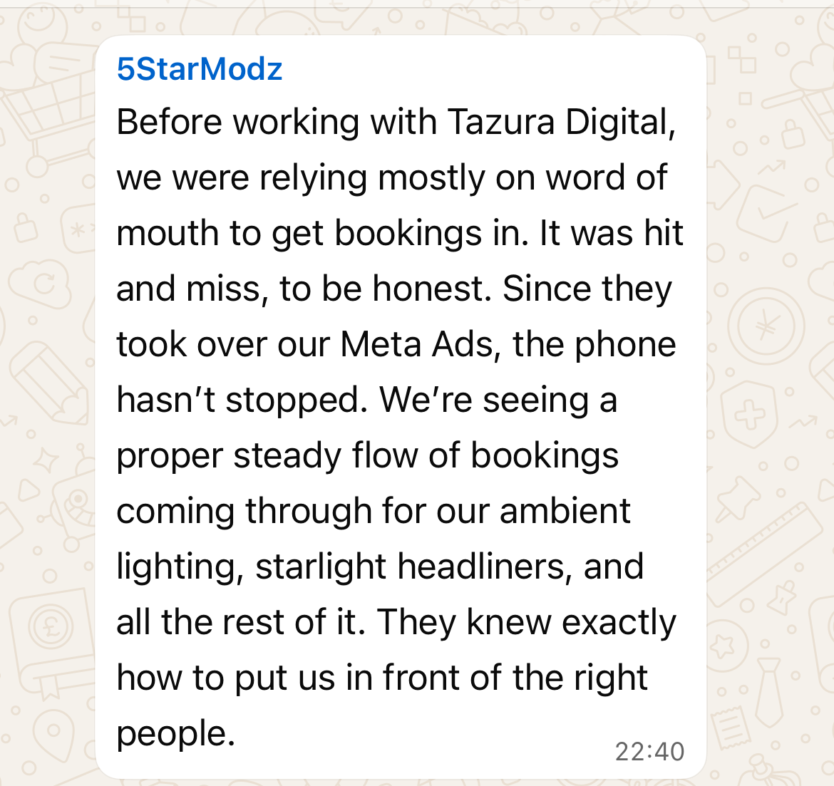 Client feedback on WhatsApp