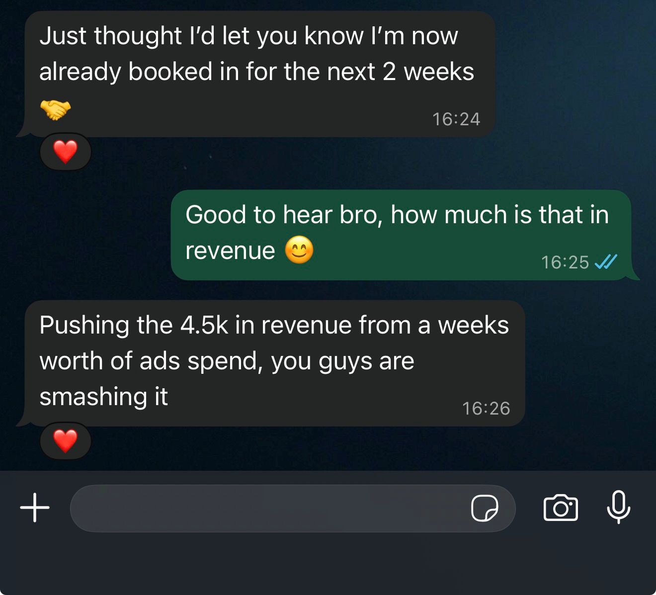 Client feedback on WhatsApp